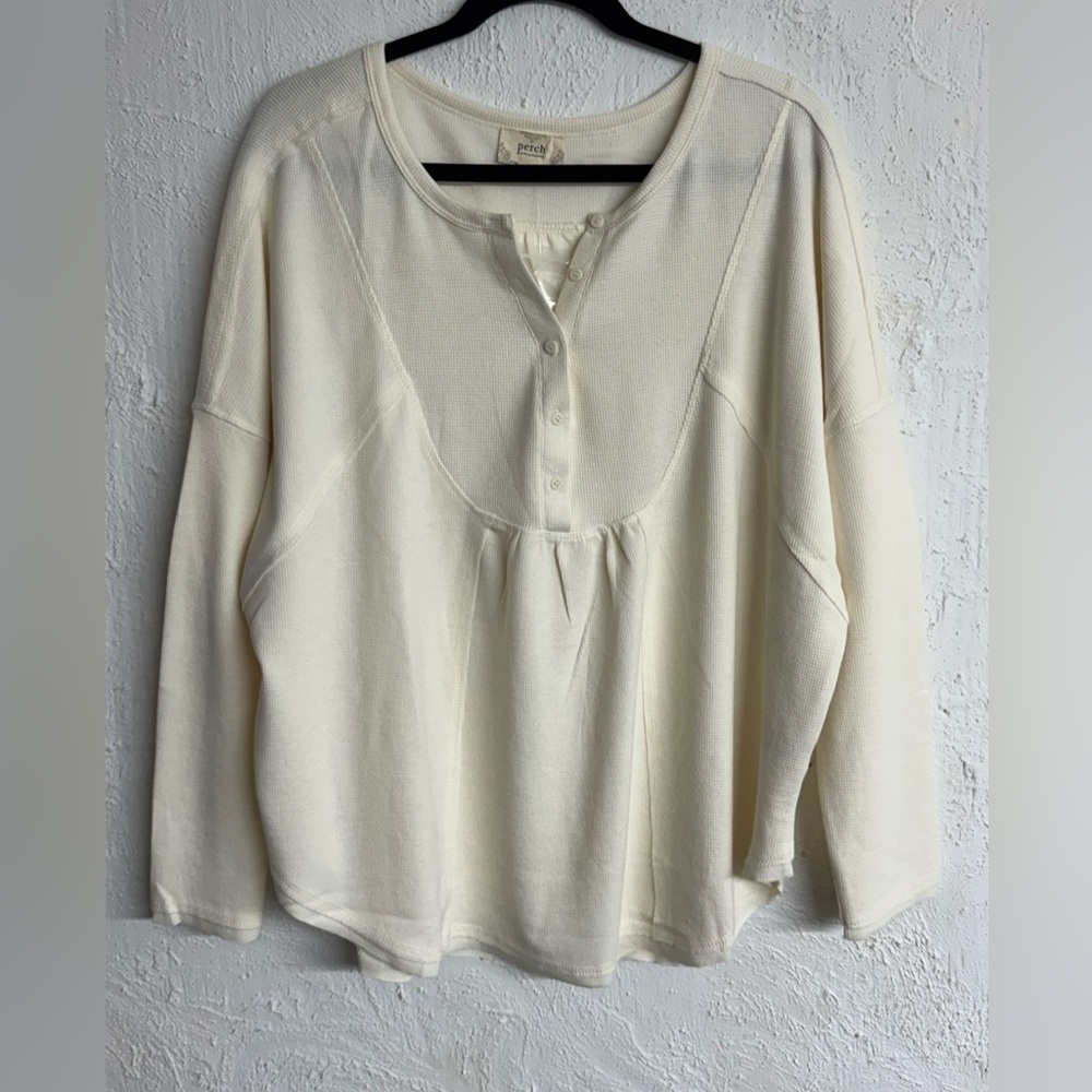 Perch by Blu Pepper Waffle Knit Long Sleeve Button Top Oversized Size 1X